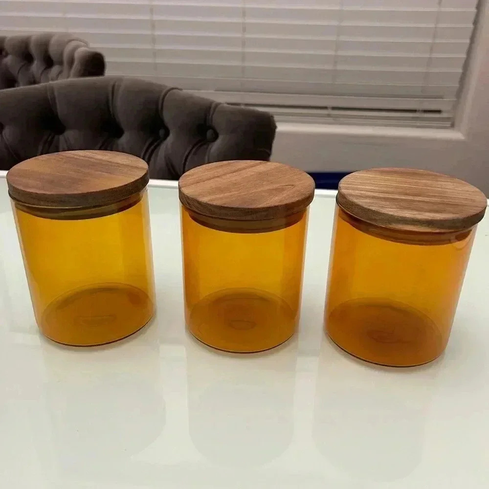 Mod Acacia + Glass Set of 3 Jars
